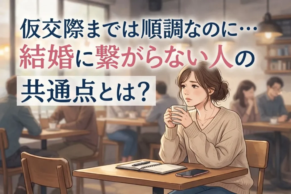 神戸で婚活がうまくいかず悩む30代女性のイラスト