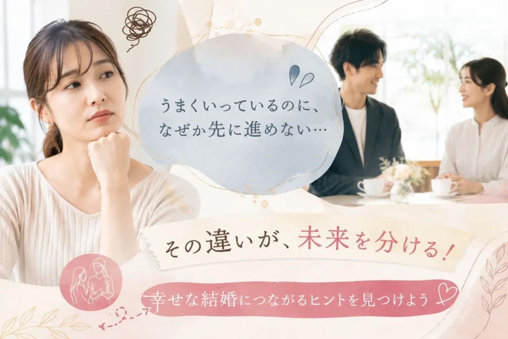 神戸で婚活がうまくいかず悩む30代女性のイラスト