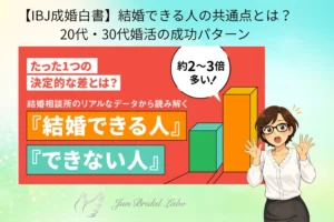 【2026年最新】神戸で婚活する20代・30代へ｜結婚できる人の共通点（IBJ成婚白書データ）を解説する婚活カウンセラーのイラスト