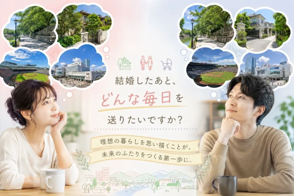 西宮での結婚生活を想像しながら婚活している30代の男女